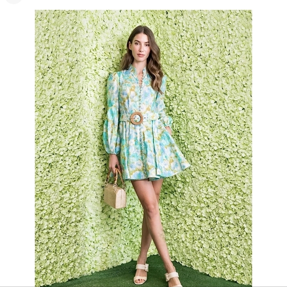 Zimmermann High Tide Buttoned mini dress sz 1 Aqua Ikat Floral - Picture 4 of 13
